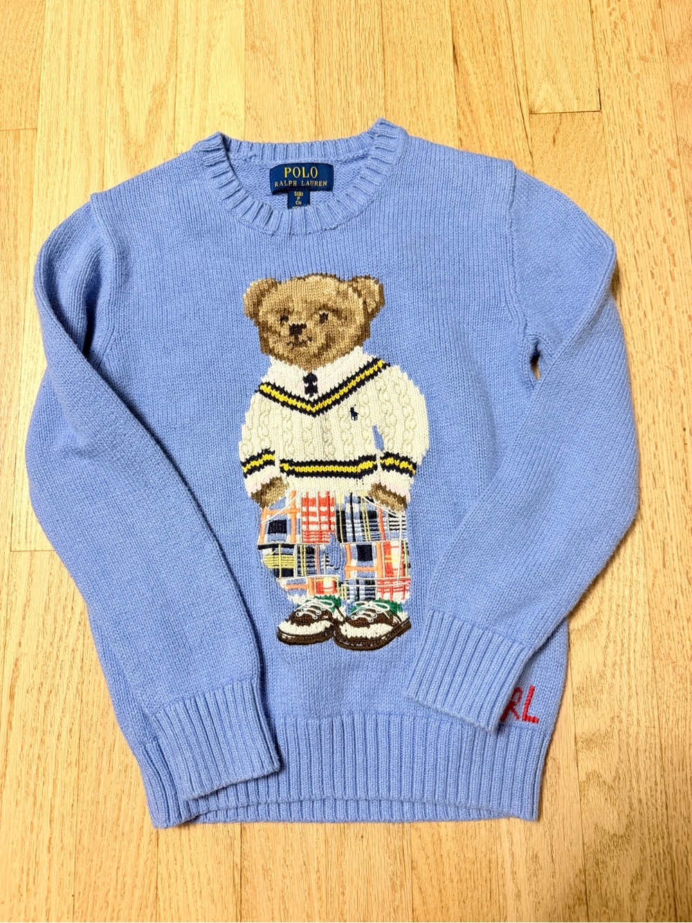 Polo Ralph Lauren Kids Polo Bear Knit Sweater Blue Size S (8)